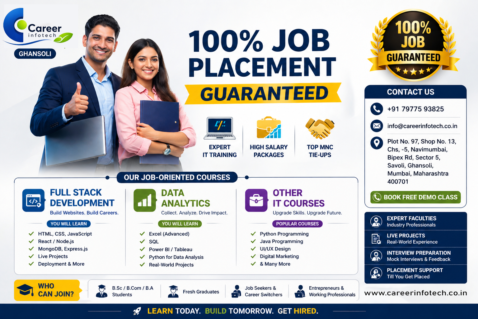 Career Infotech 100 percent job placement guaranteed courses banner